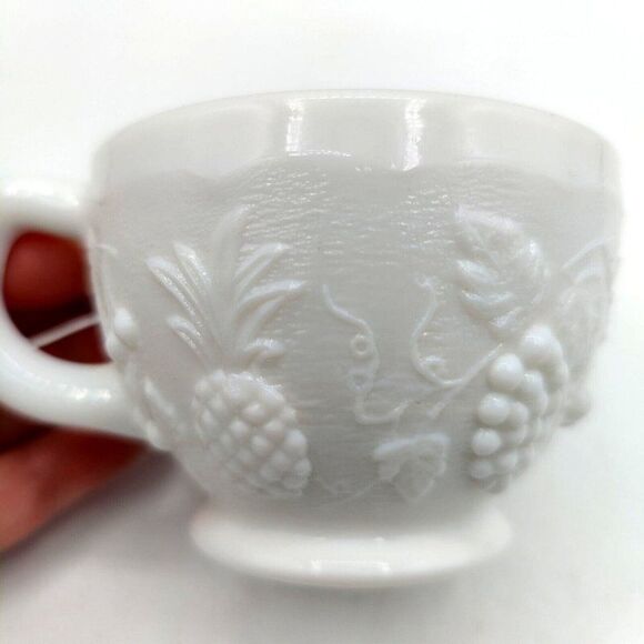 Vintage White Milk Glass Coffee Tea Punch Cup Fruits Pattern Westmoreland 1950s - Picture 7 of 12